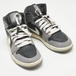 Pre Owned Air Jordans Multicolor Leather Jordan 1 Mid Cement Grey Sneakers Size 37.5