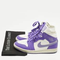 Pre Owned Air Jordans Multicolor Leather Jordan 1 Mid Action Grape Sneakers Size 40