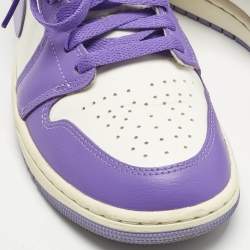 Pre Owned Air Jordans Multicolor Leather Jordan 1 Mid Action Grape Sneakers Size 40