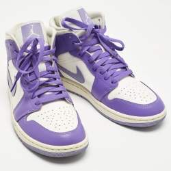 Pre Owned Air Jordans Multicolor Leather Jordan 1 Mid Action Grape Sneakers Size 40