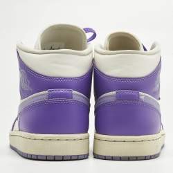 Pre Owned Air Jordans Multicolor Leather Jordan 1 Mid Action Grape Sneakers Size 40