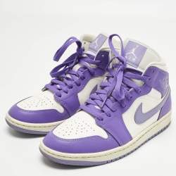 Pre Owned Air Jordans Multicolor Leather Jordan 1 Mid Action Grape Sneakers Size 40