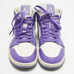 Pre Owned Air Jordans Multicolor Leather Jordan 1 Mid Action Grape Sneakers Size 40