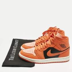 Pre Owned Air Jordans Multicolor Leather Jordan 1 Mid SE Rush Orange Crimson Bliss Sneakers Size 37.5