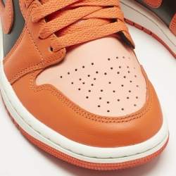 Pre Owned Air Jordans Multicolor Leather Jordan 1 Mid SE Rush Orange Crimson Bliss Sneakers Size 37.5