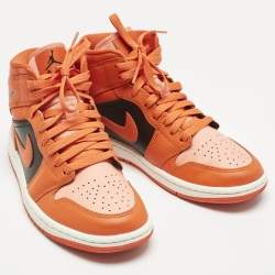 Pre Owned Air Jordans Multicolor Leather Jordan 1 Mid SE Rush Orange Crimson Bliss Sneakers Size 37.5