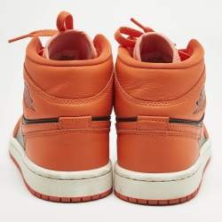 Pre Owned Air Jordans Multicolor Leather Jordan 1 Mid SE Rush Orange Crimson Bliss Sneakers Size 37.5