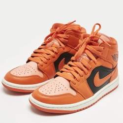 Pre Owned Air Jordans Multicolor Leather Jordan 1 Mid SE Rush Orange Crimson Bliss Sneakers Size 37.5