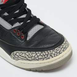 Pre Owned Air Jordans Black/Grey Leather Jordan 3 Retro OG Black Cement Sneakers Size 41