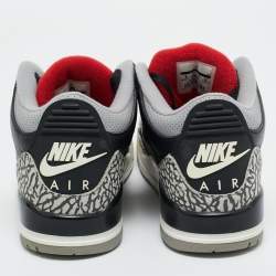 Pre Owned Air Jordans Black/Grey Leather Jordan 3 Retro OG Black Cement Sneakers Size 41