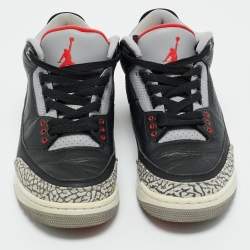 Pre Owned Air Jordans Black/Grey Leather Jordan 3 Retro OG Black Cement Sneakers Size 41