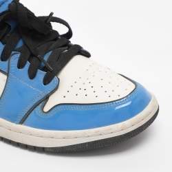 Pre Owned Air Jordans Tricolor Patent and Leather Air Jordan 1 Mid Signal Blue Sneakers Size 41