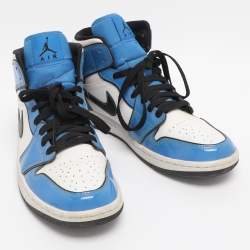 Pre Owned Air Jordans Tricolor Patent and Leather Air Jordan 1 Mid Signal Blue Sneakers Size 41