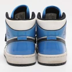 Pre Owned Air Jordans Tricolor Patent and Leather Air Jordan 1 Mid Signal Blue Sneakers Size 41