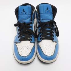 Pre Owned Air Jordans Tricolor Patent and Leather Air Jordan 1 Mid Signal Blue Sneakers Size 41