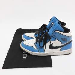 Pre Owned Air Jordans Tricolor Patent and Leather Air Jordan 1 Mid Signal Blue Sneakers Size 41