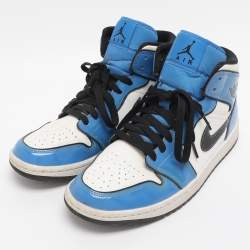 Pre Owned Air Jordans Tricolor Patent and Leather Air Jordan 1 Mid Signal Blue Sneakers Size 41