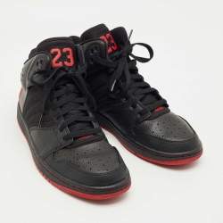 Pre Owned حذاء رياضي أير جوردان 1 عنق عالي جلد وشبكي أسود مقاس 43