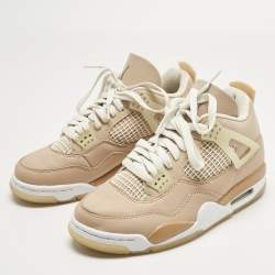 Pre Owned Air Jordans Beige Durabuck Leather Jordan 4 Retro Shimmer Sneakers Size 38.5