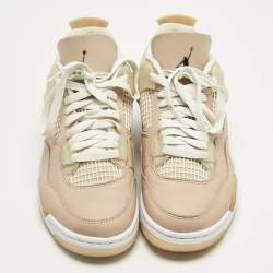 Pre Owned Air Jordans Beige Durabuck Leather Jordan 4 Retro Shimmer Sneakers Size 38.5