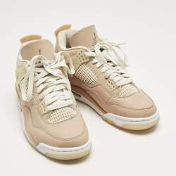 Pre Owned Air Jordans Beige Durabuck Leather Jordan 4 Retro Shimmer Sneakers Size 38.5