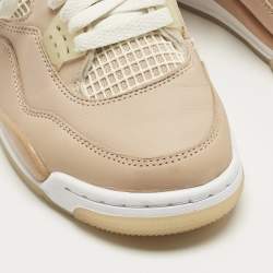 Pre Owned Air Jordans Beige Durabuck Leather Jordan 4 Retro Shimmer Sneakers Size 38.5