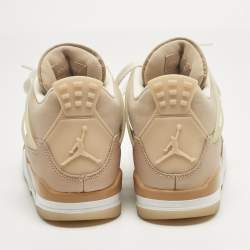 Pre Owned Air Jordans Beige Durabuck Leather Jordan 4 Retro Shimmer Sneakers Size 38.5
