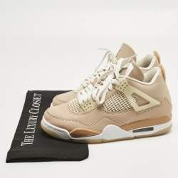 Pre Owned Air Jordans Beige Durabuck Leather Jordan 4 Retro Shimmer Sneakers Size 38.5
