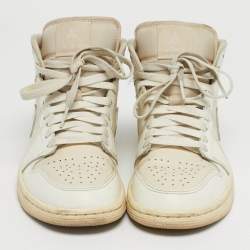 Pre Owned Air Jordans White/Beige Leather Air Jordan 1 High Top Sneakers Size 38
