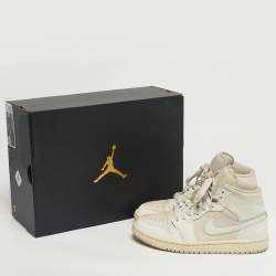 Pre Owned Air Jordans White/Beige Leather Air Jordan 1 High Top Sneakers Size 38