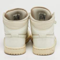 Pre Owned Air Jordans White/Beige Leather Air Jordan 1 High Top Sneakers Size 38