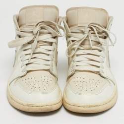 Pre Owned Air Jordans White/Beige Leather Air Jordan 1 High Top Sneakers Size 38