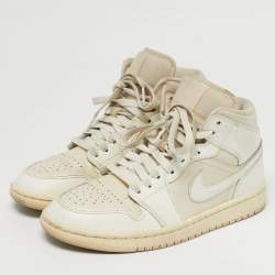 Pre Owned Air Jordans White/Beige Leather Air Jordan 1 High Top Sneakers Size 38