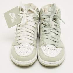 Pre Owned Air Jordans Green/White Leather Jordan 1 Retro High OG Seafoam Sneakers Size 37.5