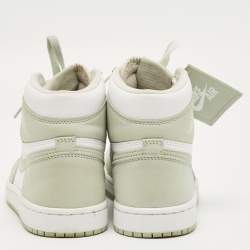 Pre Owned Air Jordans Green/White Leather Jordan 1 Retro High OG Seafoam Sneakers Size 37.5