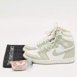 Pre Owned Air Jordans Green/White Leather Jordan 1 Retro High OG Seafoam Sneakers Size 37.5