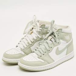 Pre Owned Air Jordans Green/White Leather Jordan 1 Retro High OG Seafoam Sneakers Size 37.5