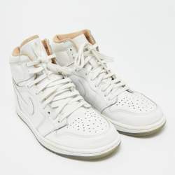 Pre Owned Air Jordans White Leather Air Jordan 1 High Top Sneakers Size 41
