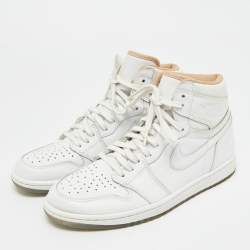 Pre Owned Air Jordans White Leather Air Jordan 1 High Top Sneakers Size 41