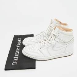 Pre Owned Air Jordans White Leather Air Jordan 1 High Top Sneakers Size 41