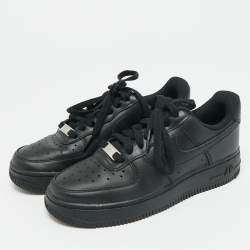 Pre Owned Air Jordans Black Leather Air Force 1 Lace Up Sneakers Size 36