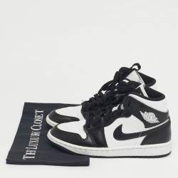 Pre Owned Air Jordans Black/White Leather Air Jordan 1 High Top Sneakers Size 36