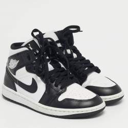 Pre Owned Air Jordans Black/White Leather Air Jordan 1 High Top Sneakers Size 36