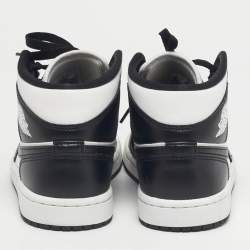 Pre Owned Air Jordans Black/White Leather Air Jordan 1 High Top Sneakers Size 36