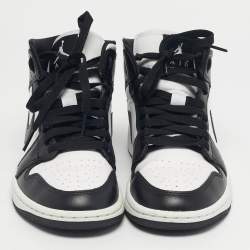 Pre Owned Air Jordans Black/White Leather Air Jordan 1 High Top Sneakers Size 36