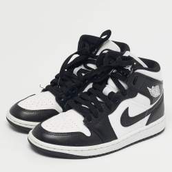 Pre Owned Air Jordans Black/White Leather Air Jordan 1 High Top Sneakers Size 36