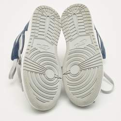 Pre Owned Air Jordan Grey/Navy Blue Leather 1 Mid Wolf Grey Midnight Navy Sneakers Size 38