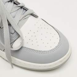 Pre Owned Air Jordan Grey/Navy Blue Leather 1 Mid Wolf Grey Midnight Navy Sneakers Size 38