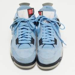 مملوكة مسبقًا حذاء رياضي نايك اير جوردن جوردن 4 ريترو ميد نايت نيفي جلد أبيض مقاس 41