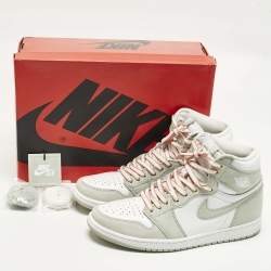 Pre Owned حذاء رياضي آير جوردانز جلد جوردان 1 ريترو عنق مرتفع أبيض/موف مقاس 39